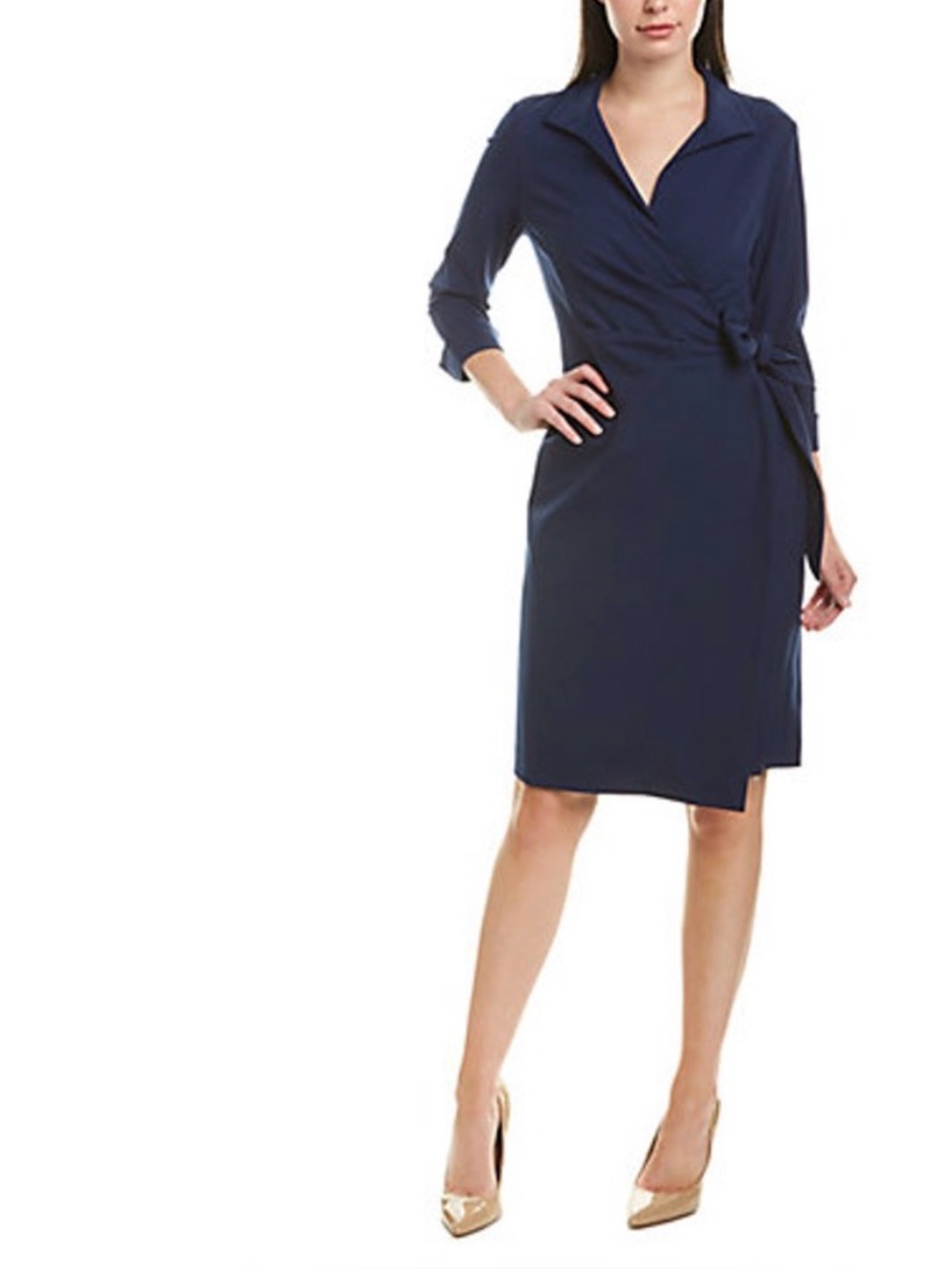 Lafayette 148 Navy Blue Wrap Dress Classic Wool Minimalist Chic Quiet Luxury